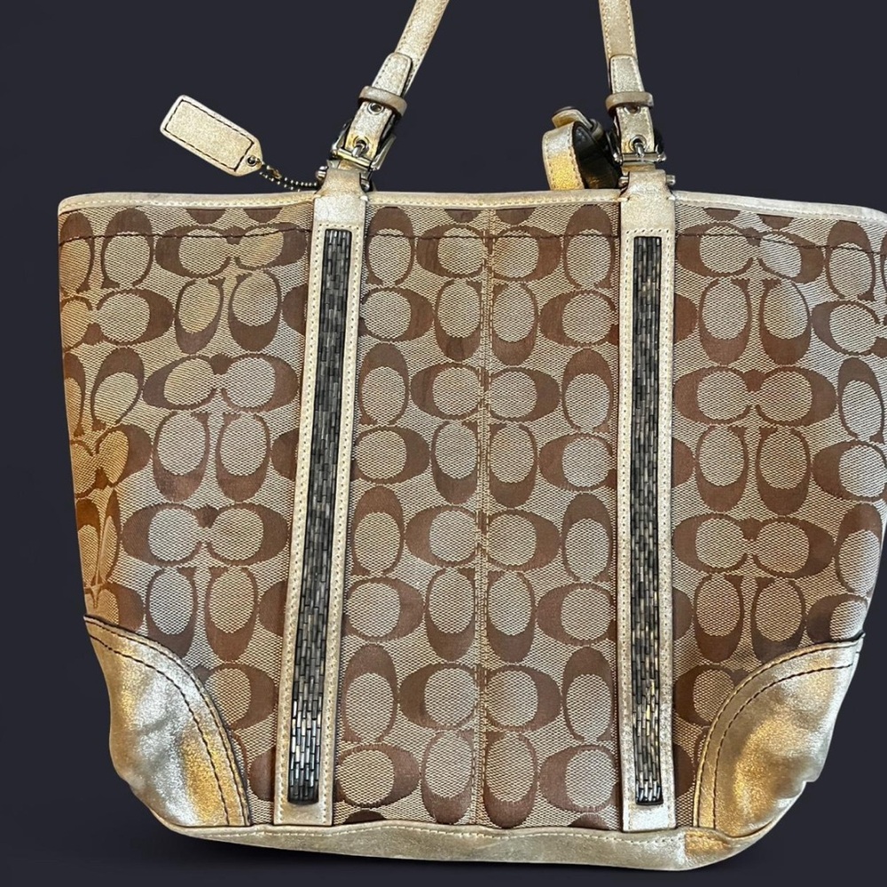 Coach Signature Brown and Gold Tote